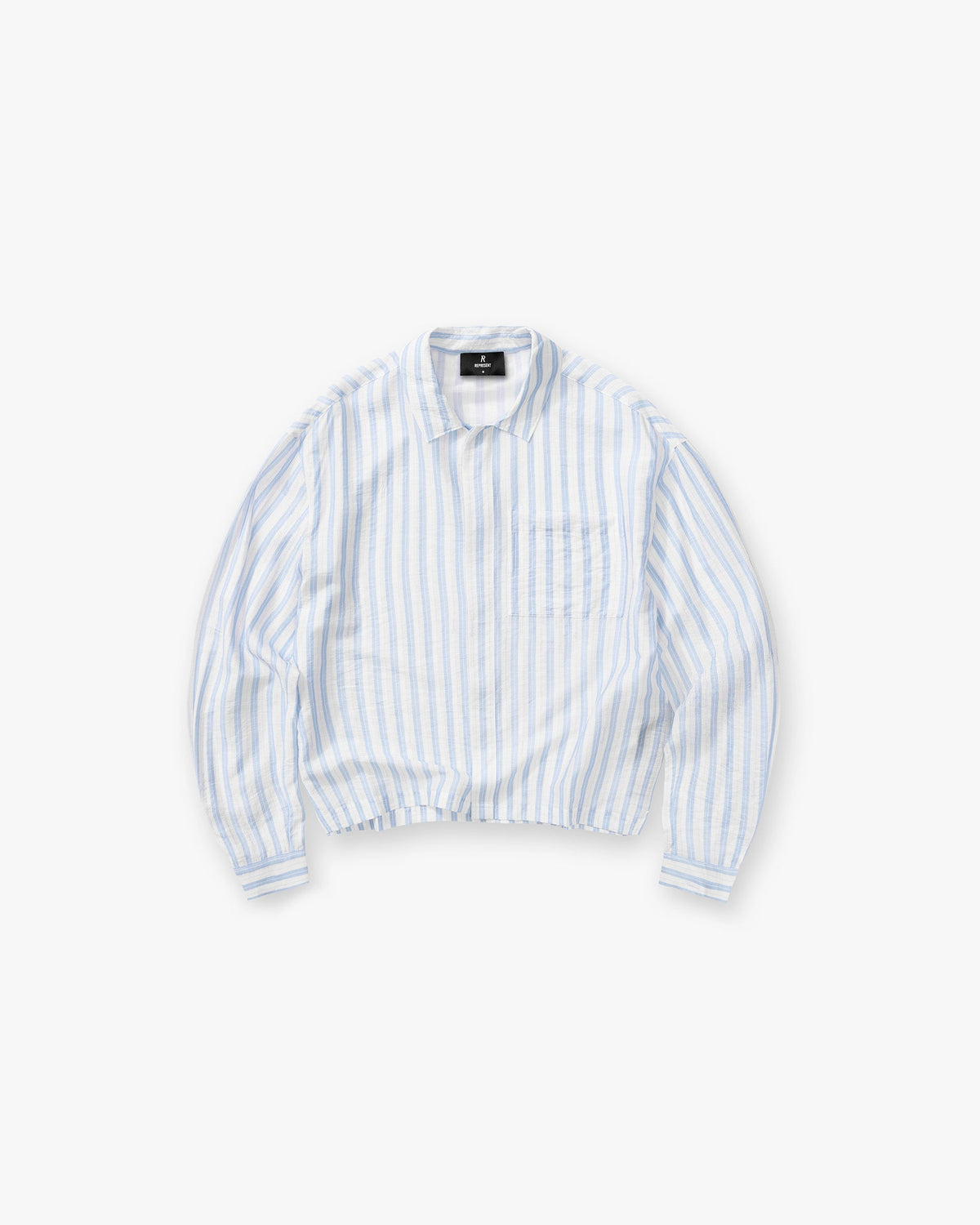 Long Sleeve Sheer Stripe Boxy Shirt - Ice Blue