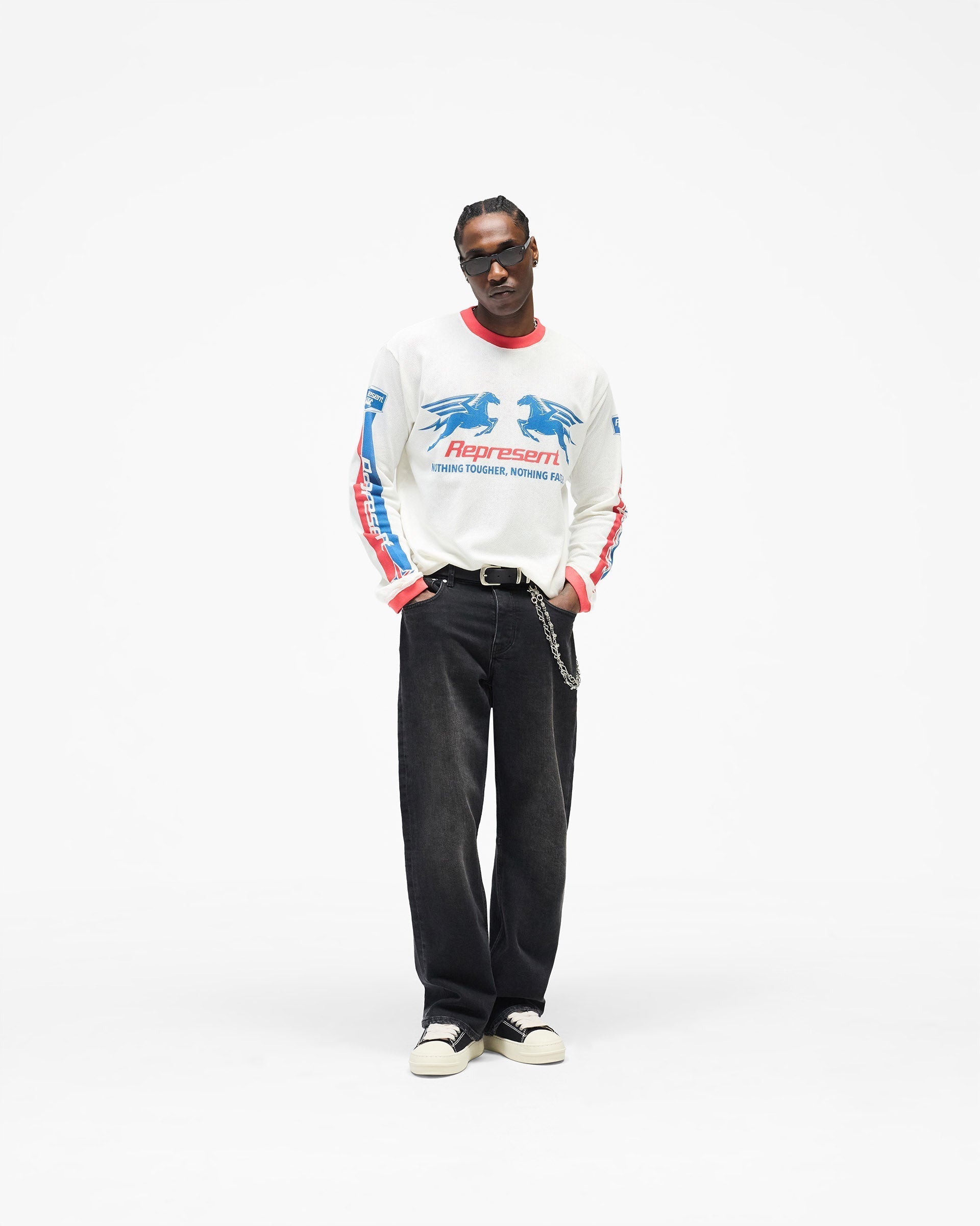 Mesh Pegasus Long Sleeve T-Shirt - Flat White