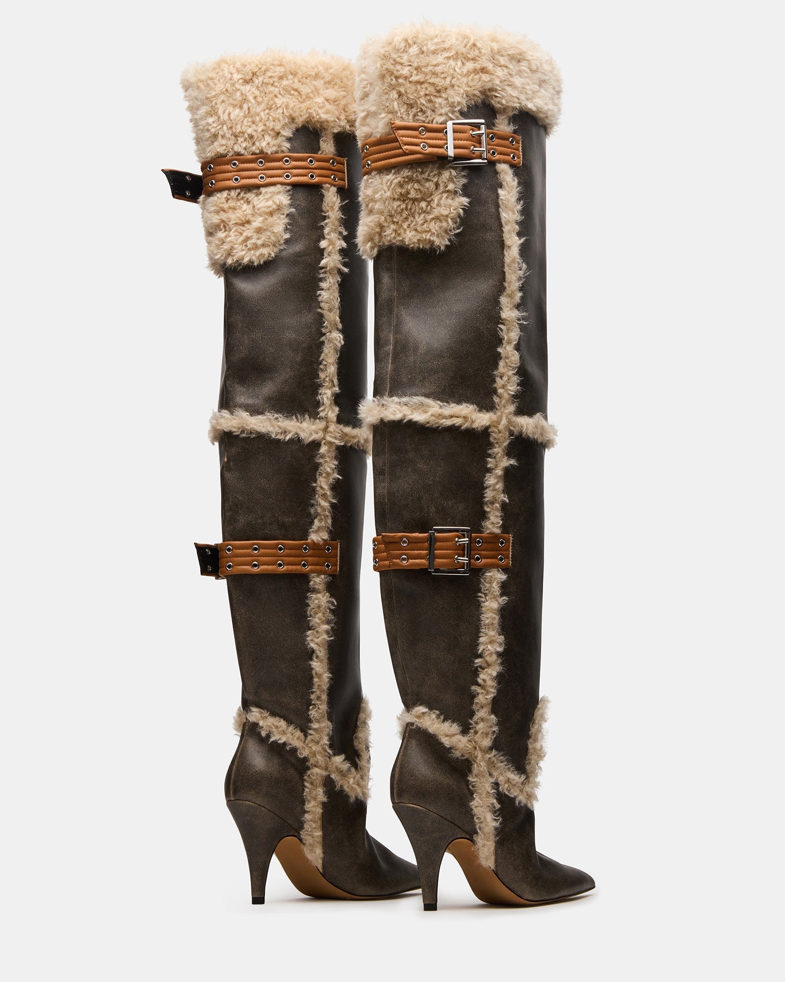BADDIE FAUX FUR BROWN DISTRESSED