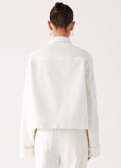 Back Again Oversized Denim Jacket - White