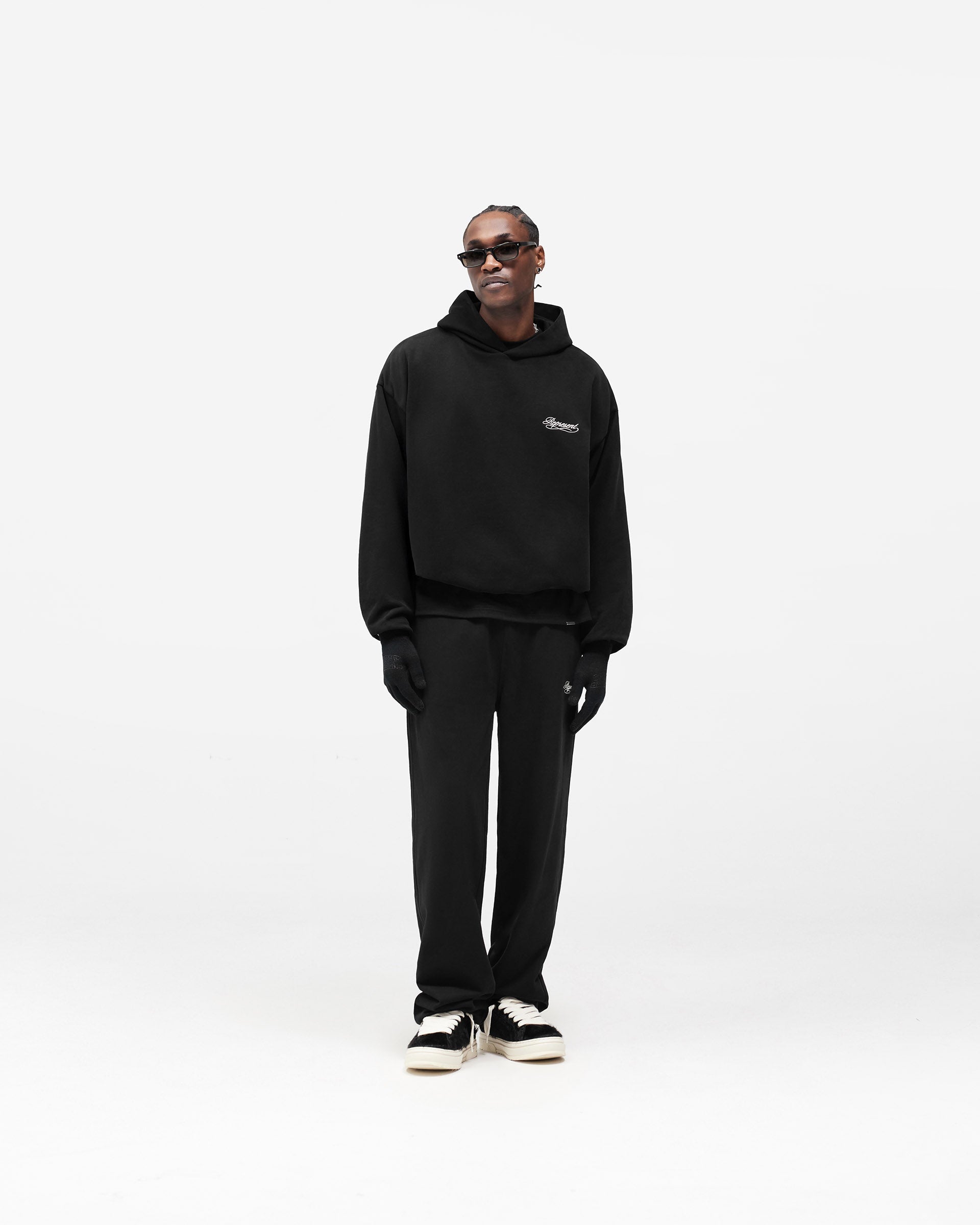 Dual Layer Script Sweatpants - Jet Black