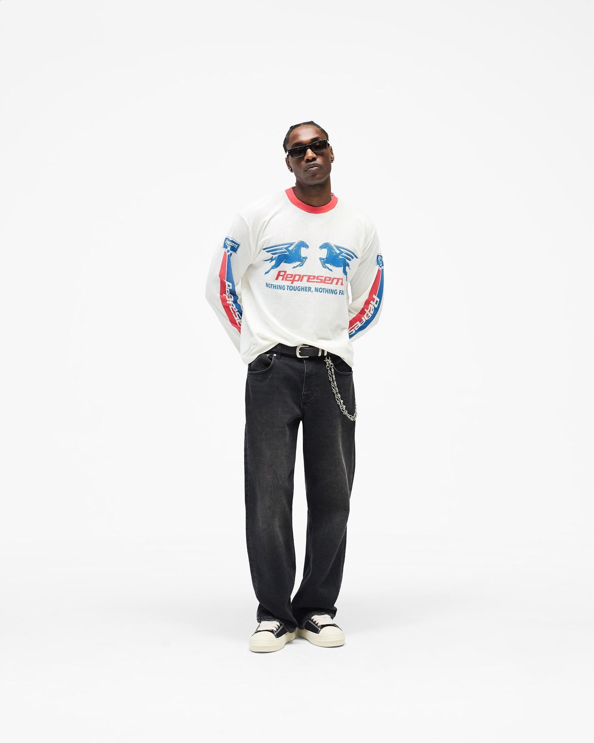 Mesh Pegasus Long Sleeve T-Shirt - Flat White
